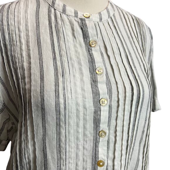 Quince Dress Small White Black Stripe Pintuck European Linen Boho Beach Pockets - Picture 5 of 15